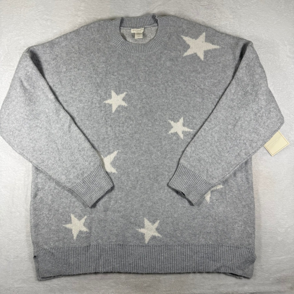 Christian Siriano New York Gray Star Print Crew Neck Sweater Womens 2X NWT
